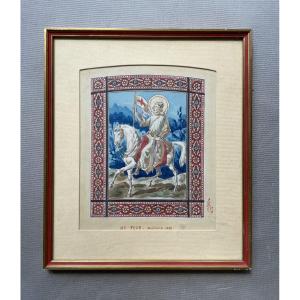 Chevalier, aquarelle, XIXe