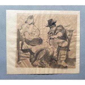 Famille, lavis d'encre