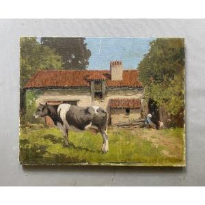 Cow In Front Of A Farm; Signature To Be Identified