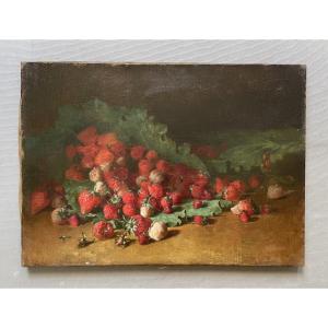 Nature morte aux fraises, huile sur toile