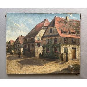 Oscar Thurillot, Alsatian Houses, Oil On Canvas