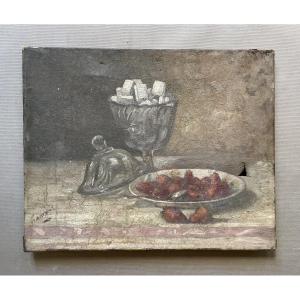 Strawberries And A Sugar Bowl, Oil On Canvas