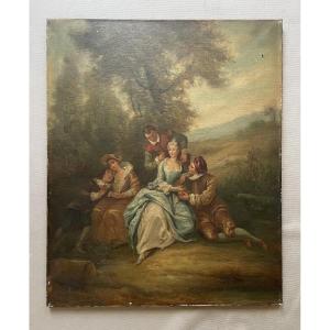 Scène champêtre, huile sur toile