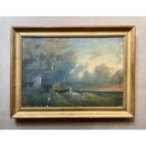 Marine, huile sur toile à restaurer