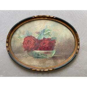 Blanche Odin, roses rouges, aquarelle