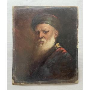 Portrait Of An Oriental Man, Oil On Cardboard