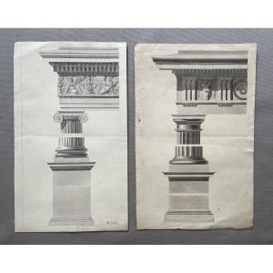 Dessins d'architecture classique, lavis d'encre