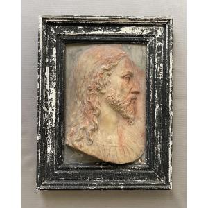 Profile Of Christ, Patinated Plaster Bas-relief