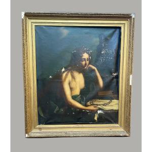 Marie Madeleine, grand format, huile sur toile à restaurer