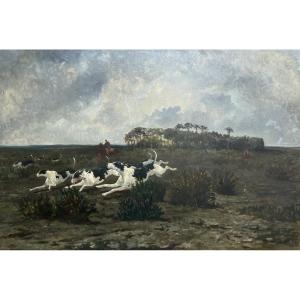 Scène de chasse à courre, très grand format