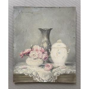 Gustave Barrier, nature morte, huile sur carton