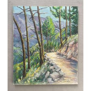 Corse? Chemin dans un paysage montagneux, huile sur toile
