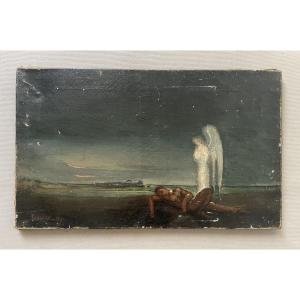 Ecole symboliste, huile sur toile signée Faugère 1891
