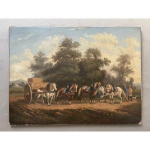 Horse And Cart At Rest, Oil On Canvas