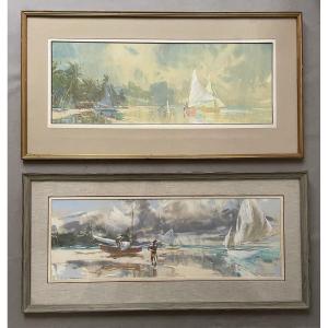 Guy Huzé, Polynésie, paire d'aquarelles