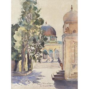 Jérusalem, la Mosquée d'Omar, aquarelle