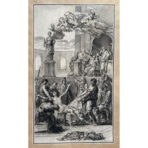 Le Martyre de saint Laurent, dessin signé B. Delavault