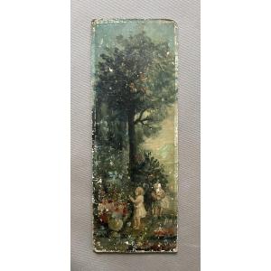 Enfants jouant dans un parc, huile sur carton, XIXe
