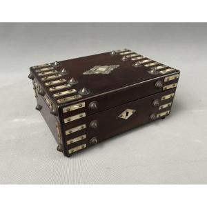 Box Adorned With Metal Studs And Decorative Mother-of-pearl Elements
