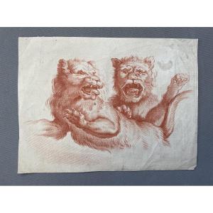 Lions, An Engraving In The Style Of Red Chalk