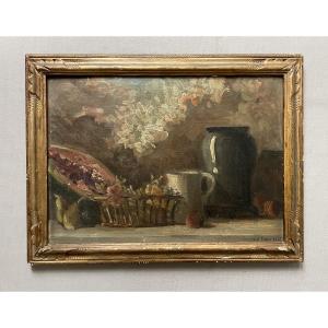 Still Life, Painting Signed By Gustave Fabre, 1942
