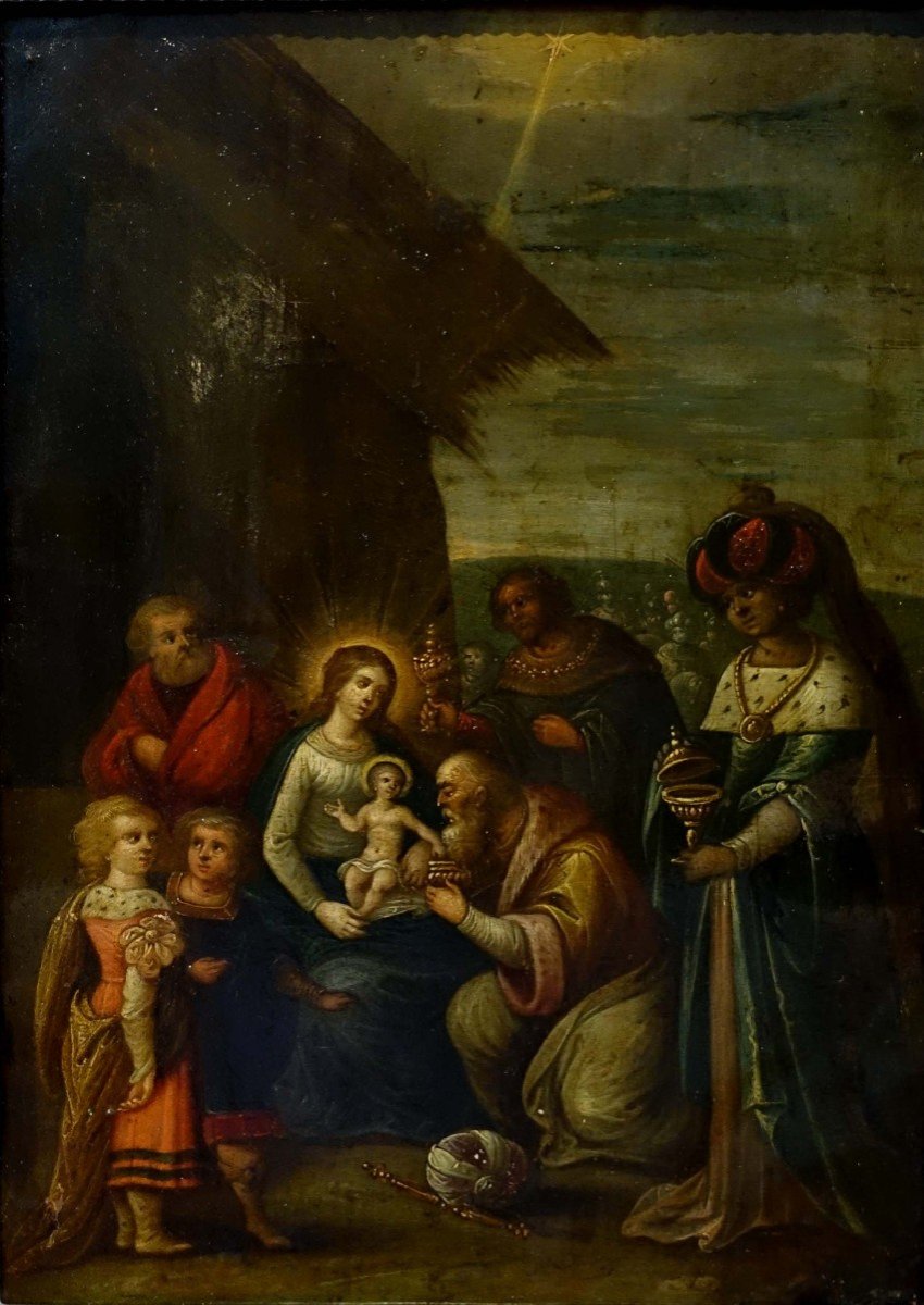 Attribué à Frans Francken (1581-1642) - l'Adoration Des Rois Mages - -photo-2