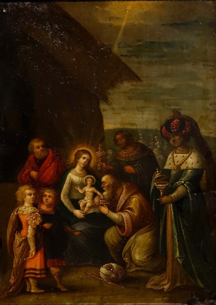 Attribué à Frans Francken (1581-1642) - l'Adoration Des Rois Mages - -photo-8