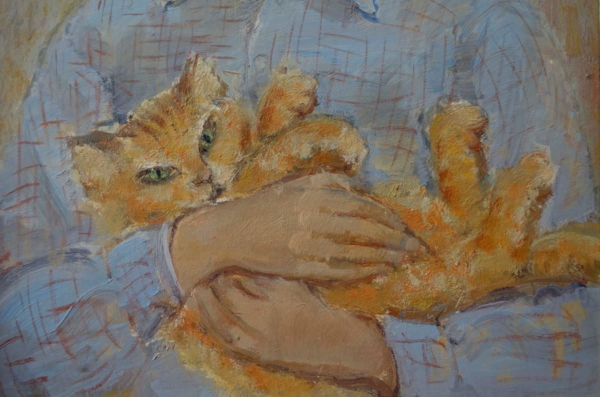 Child With Cat 1950 – Painter To Identify --photo-4