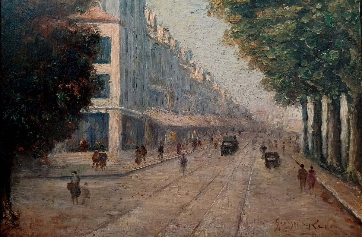 Georges Redon (1869-1943) - Paris 1920 - Boulevard Animé --photo-3