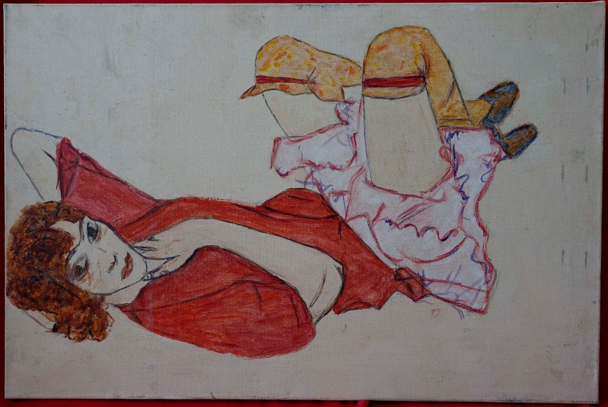 Wally en Chemisier Rouge - D'après Egon Schiele --photo-2
