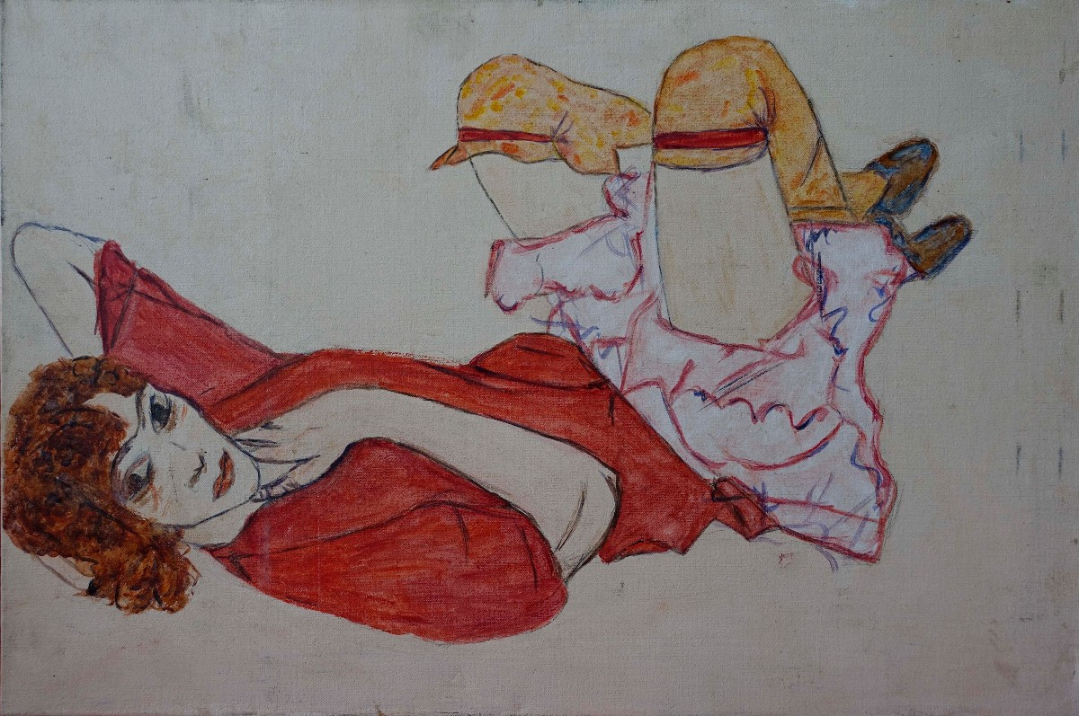 Wally en Chemisier Rouge - D'après Egon Schiele -