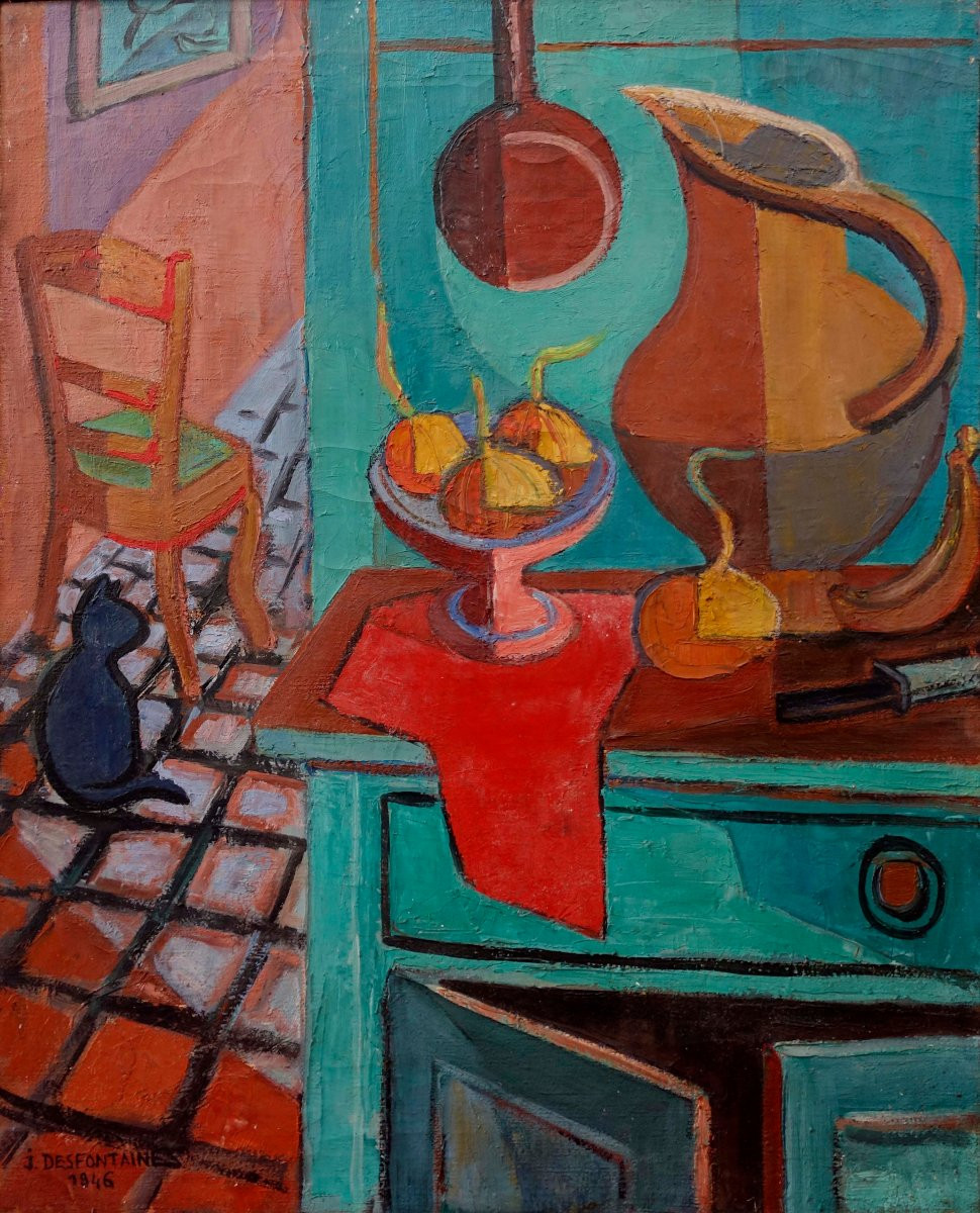 Jean Desfontaines - Composition Au Chat 1946 - (composition With A Cat)-photo-2