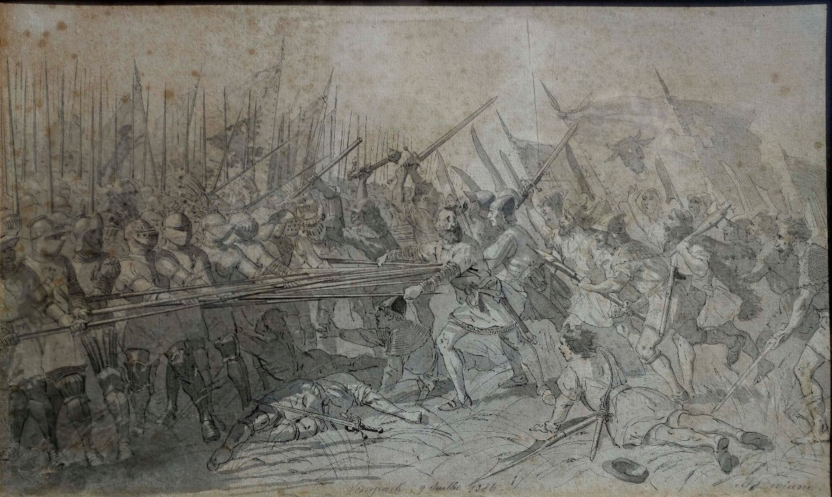 Auguste Doviane (1825-1887) - The Battle Of Sempach 1386 - The Battle Of Sempach 1386 - France-photo-2