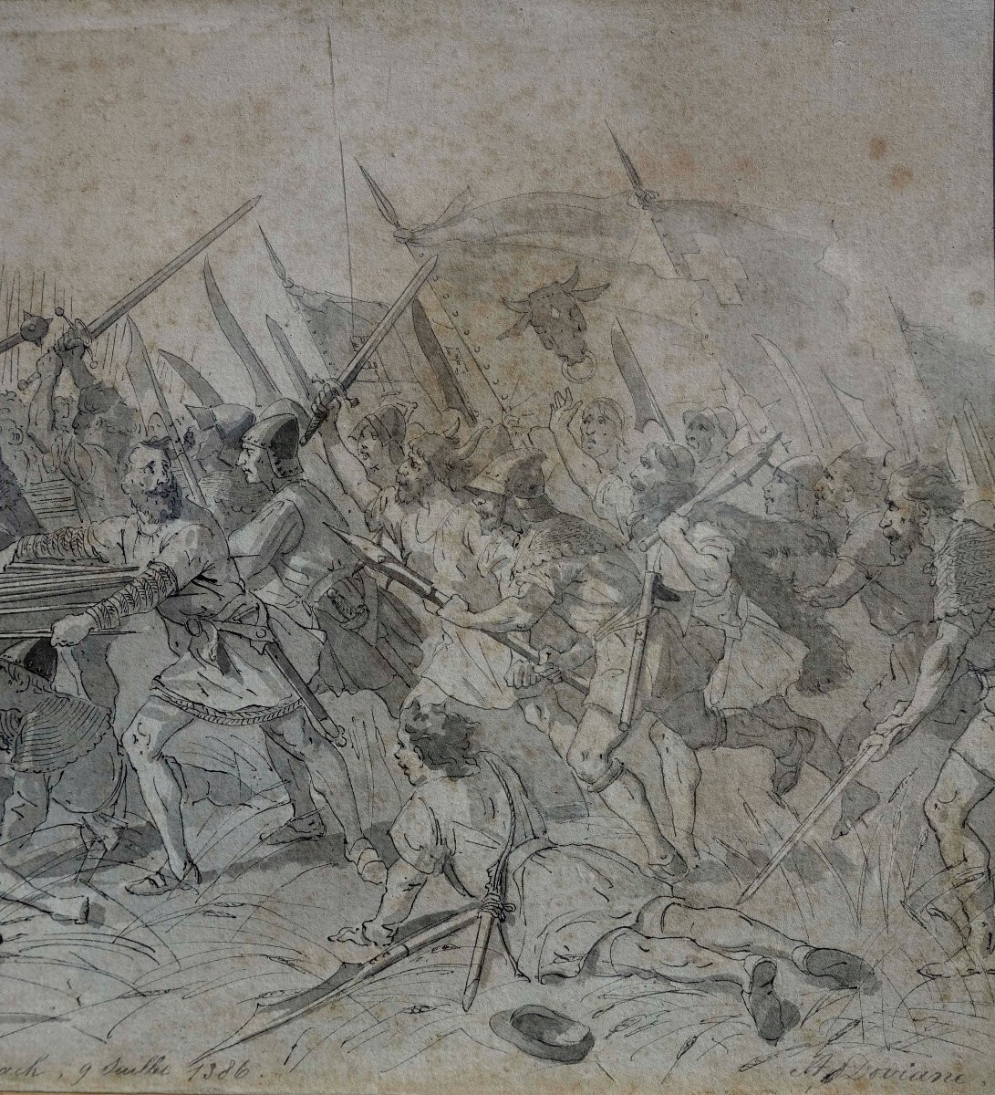 Auguste Doviane (1825-1887) - The Battle Of Sempach 1386 - The Battle Of Sempach 1386 - France-photo-4