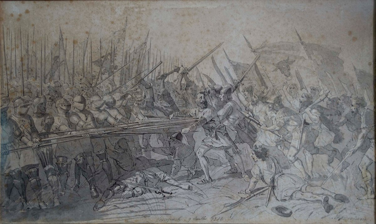 Auguste Doviane (1825-1887) - The Battle Of Sempach 1386 - The Battle Of Sempach 1386 - France-photo-5