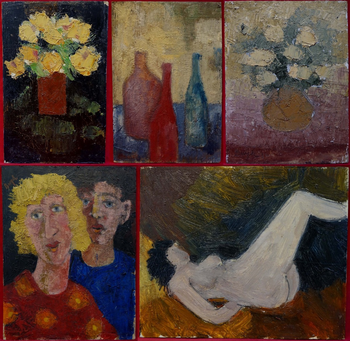 Harry Buyck (1928-2017) - Lot de 5 Huiles sur Panneaux  1942 à 1960