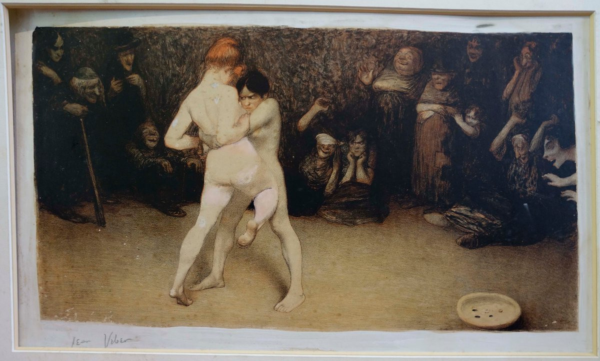 Jean Veber (1864-1928) - Les Lutteuses 1901 - Rehauss&eacute;e - -photo-2