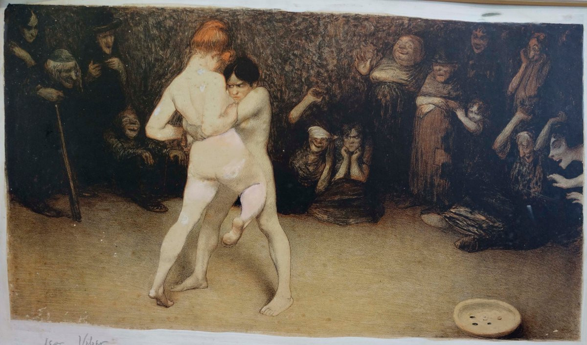 Jean Veber (1864-1928) - Les Lutteuses 1901 - Rehauss&eacute;e - -photo-3