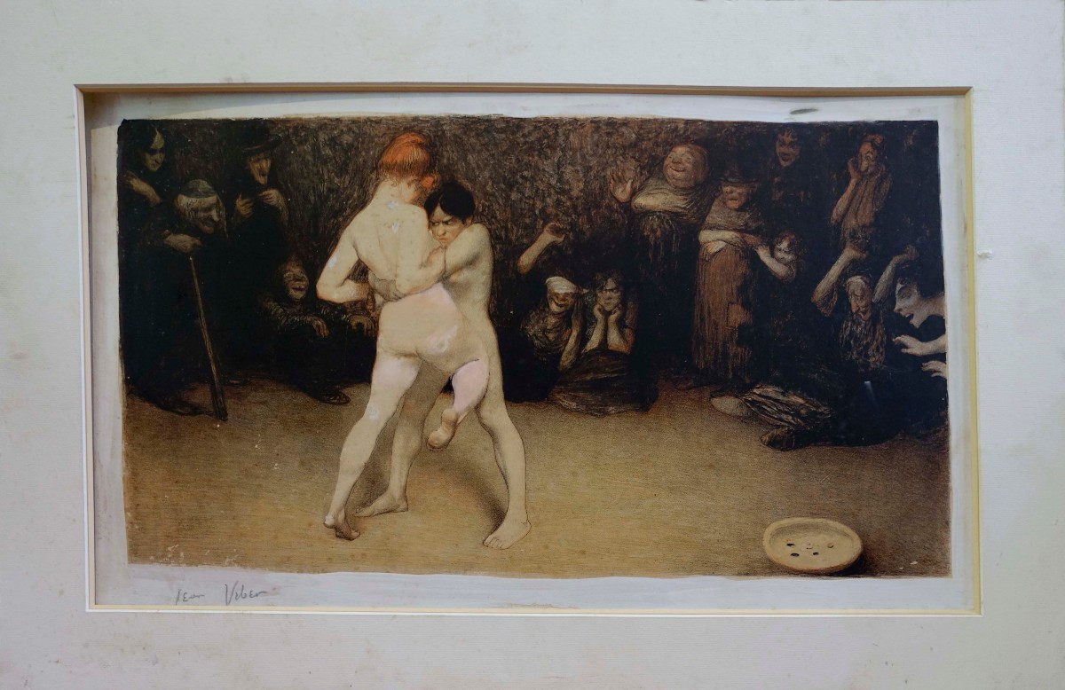 Jean Veber (1864-1928) - Les Lutteuses 1901 - Rehauss&eacute;e - 