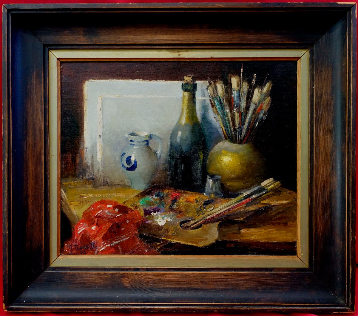 L'Atelier du Peintre - Rome 1953 - Signature à Déchiffrer -