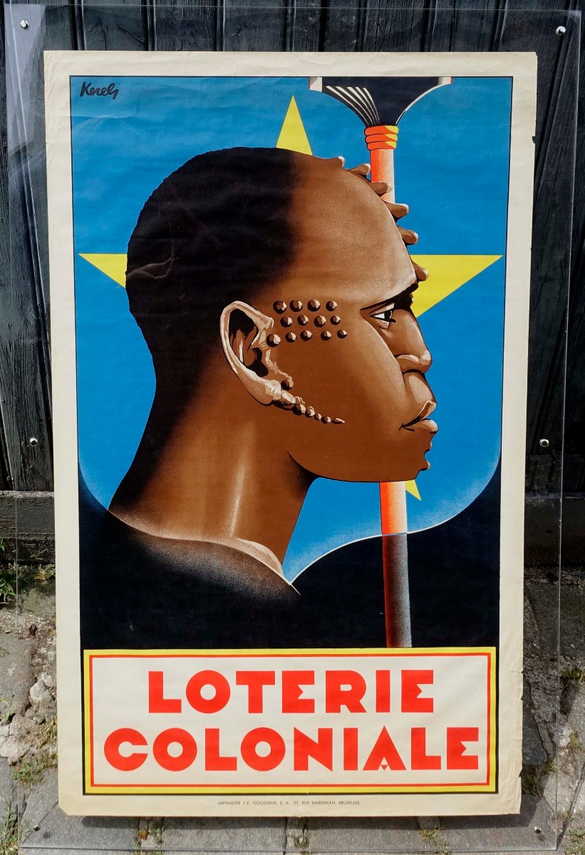 Loterie Coloniale 1934 - Rare Affiche Originale Encadr&eacute;e - -photo-2