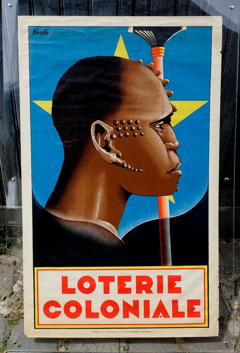 Loterie Coloniale 1934 - Rare Affiche Originale Encadr&eacute;e - -photo-2