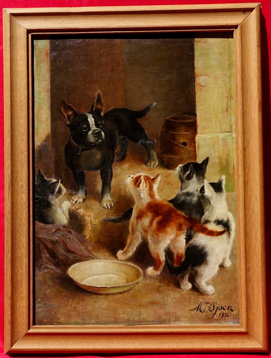 Modeste T'sjoen (1891–1980) - Dog And Kittens, 1916 -