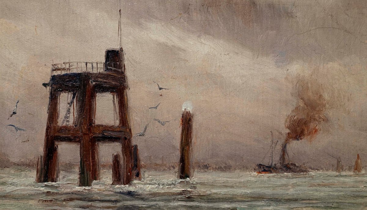 Romain Steppe (1859–1927) - On The Scheldt River Off Antwerp, 1890 --photo-2