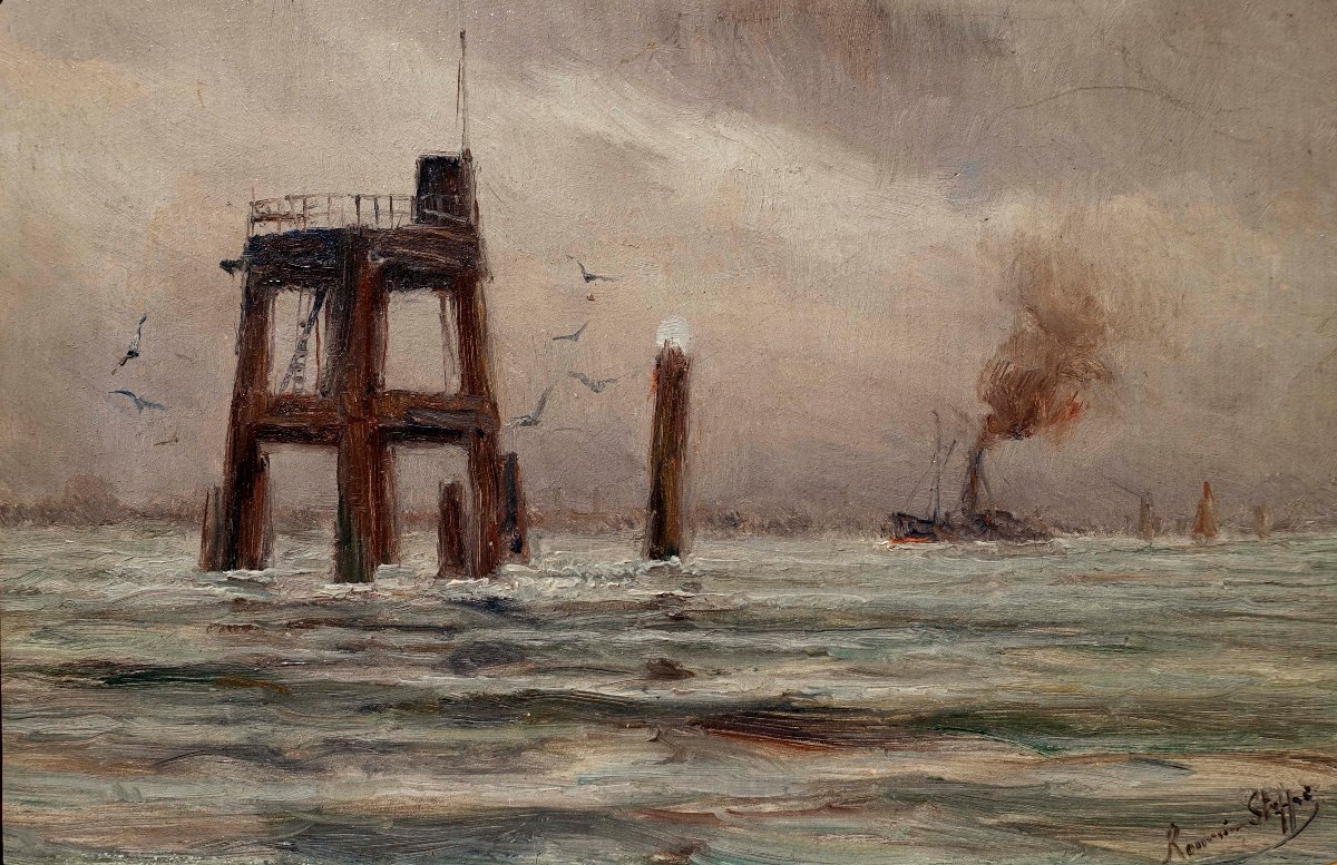 Romain Steppe (1859–1927) - On The Scheldt River Off Antwerp, 1890 --photo-3