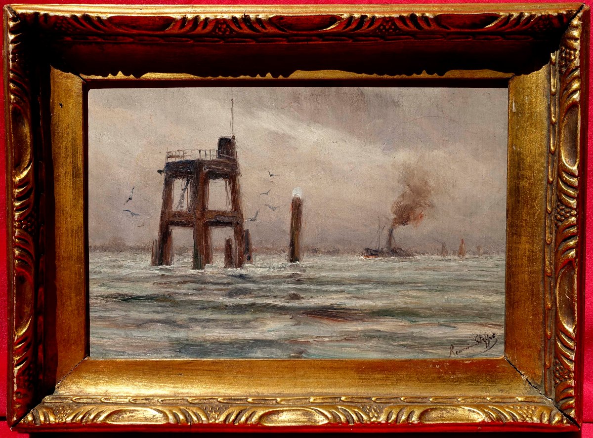 Romain Steppe (1859–1927) - On The Scheldt River Off Antwerp, 1890 -