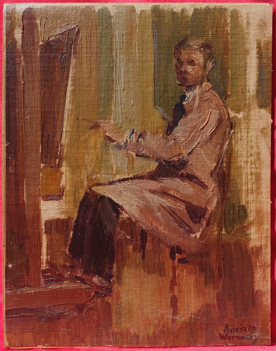 Adriaen Wernaers (1899-1977) - Autoportrait au Chevalet 1950 --photo-2