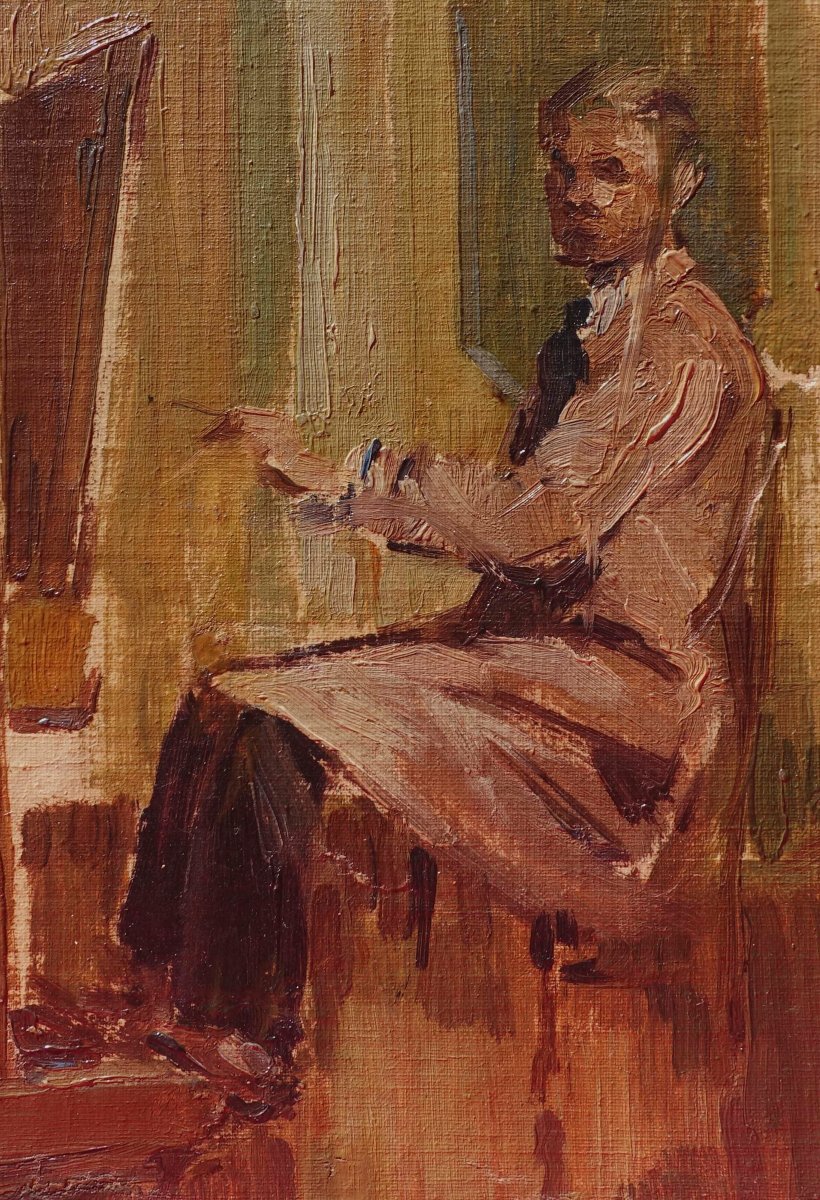 Adriaen Wernaers (1899-1977) - Autoportrait au Chevalet 1950 --photo-3