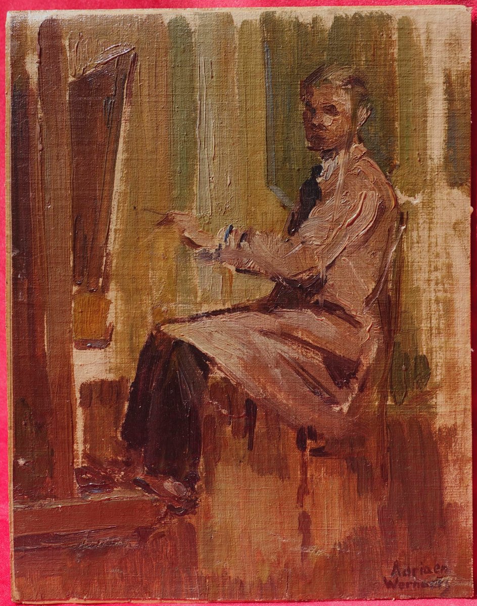 Adriaen Wernaers (1899-1977) - Autoportrait au Chevalet 1950 --photo-3
