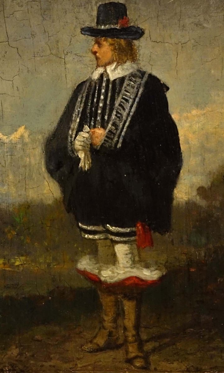 Etude de Personnage XVIIème peint vers 1860 - Petit Format --photo-3